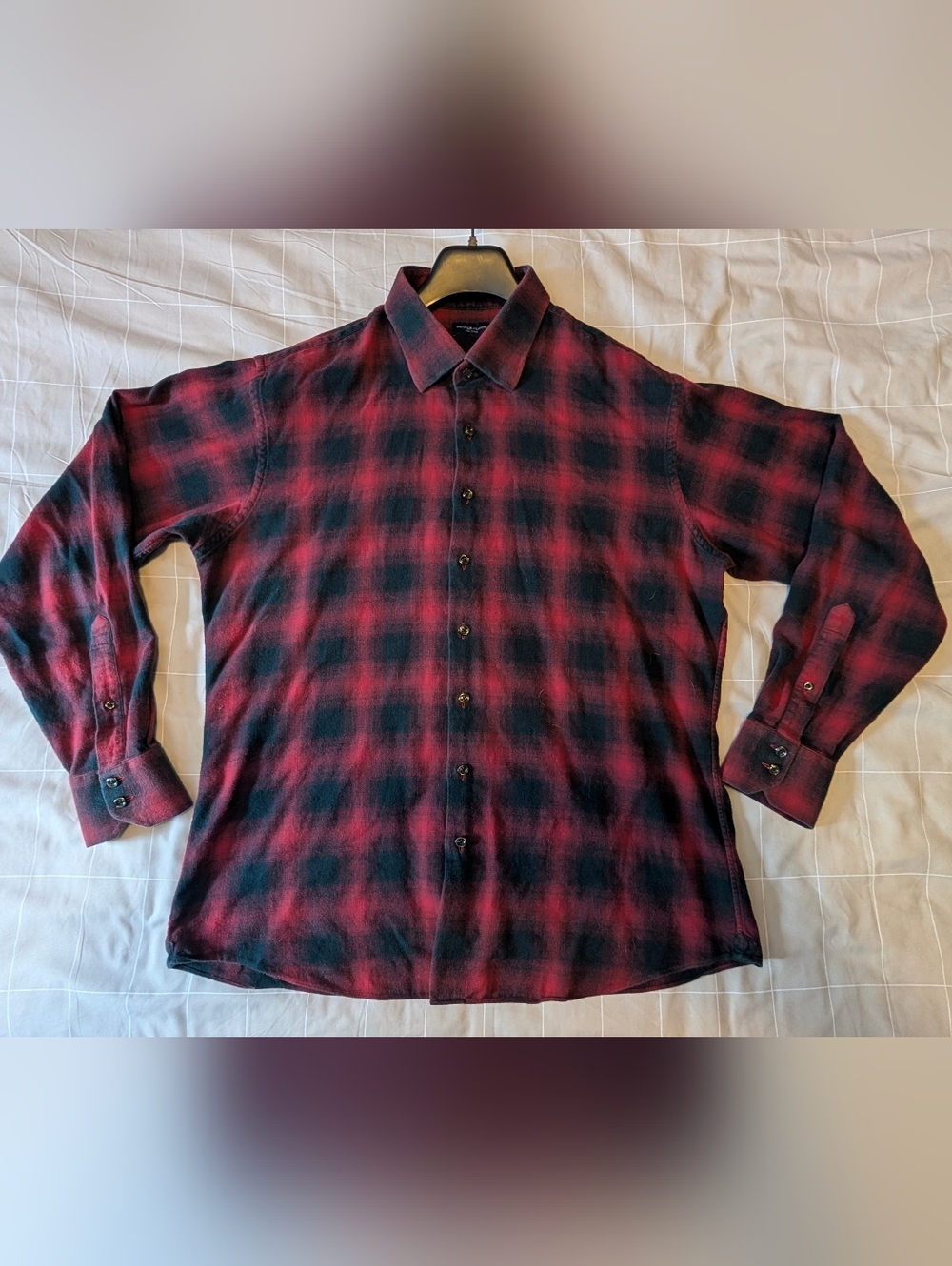 Red and Black Plaid Casual Long Sleeve Button-Down Shirt - 18x37